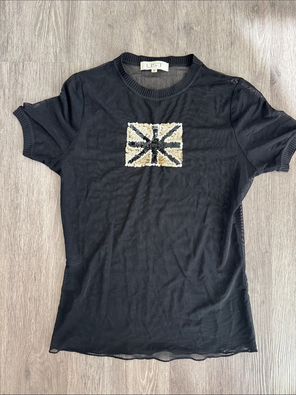 Sequin Union Jack Mesh Top